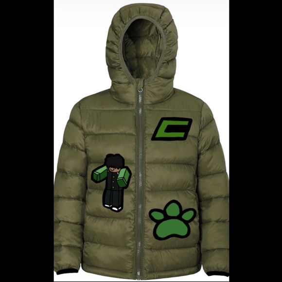 Roblox Boys Green Winter Puffer Coat Kids - Picture 3 of 3
